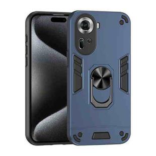 For OPPO Reno11 Global Shockproof Metal Ring Holder Phone Case(Blue)