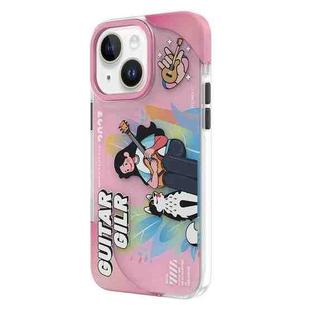 For iPhone 15 TGVIS Joyful Series Performance Pattern Phone Case(Pink)