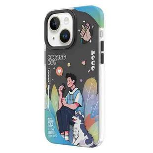 For iPhone 15 TGVIS Joyful Series Performance Pattern Phone Case(Black)