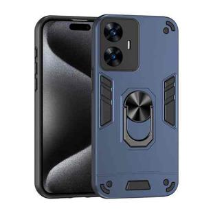For Realme C55 Shockproof Metal Ring Holder Phone Case(Blue)