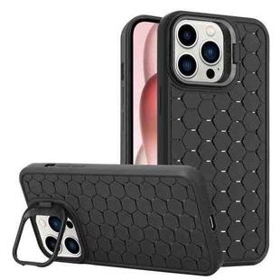 For iPhone 15 Pro Max Honeycomb Radiating Lens Holder TPU Phone Case(Black)