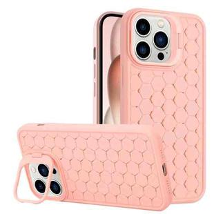 For iPhone 15 Pro Honeycomb Radiating Lens Holder TPU Phone Case(Pink)