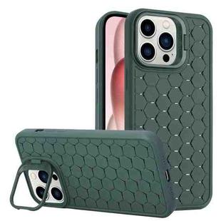 For iPhone 15 Pro Honeycomb Radiating Lens Holder TPU Phone Case(Green)