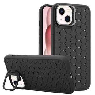 For iPhone 15 Plus Honeycomb Radiating Lens Holder TPU Phone Case(Black)