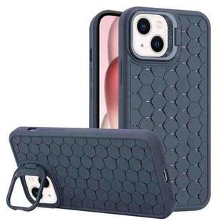 For iPhone 15 Plus Honeycomb Radiating Lens Holder TPU Phone Case(Blue)