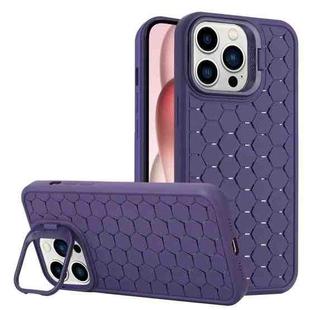 For iPhone 14 Pro Honeycomb Radiating Lens Holder TPU Phone Case(Purple)