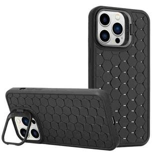 For iPhone 16 Pro Honeycomb Radiating Lens Holder TPU Phone Case(Black)