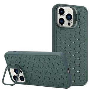 For iPhone 16 Pro Honeycomb Radiating Lens Holder TPU Phone Case(Green)