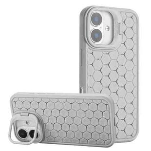 For iPhone 16 Honeycomb Radiating Lens Holder TPU Phone Case(Grey)