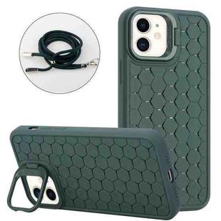 For iPhone 12 Honeycomb Radiating Holder TPU Phone Case with Lanyard(Green)