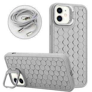 For iPhone 11 Honeycomb Radiating Holder TPU Phone Case with Lanyard(Grey)