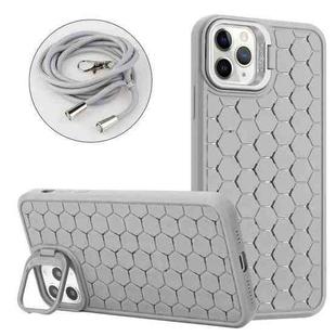 For iPhone 11 Pro Honeycomb Radiating Holder TPU Phone Case with Lanyard(Grey)
