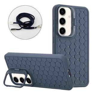 For Samsung Galaxy A55 5G Honeycomb Radiating Holder TPU Phone Case with Lanyard(Blue)