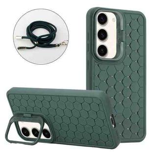 For Samsung Galaxy S23+ 5G Honeycomb Radiating Holder TPU Phone Case with Lanyard(Green)