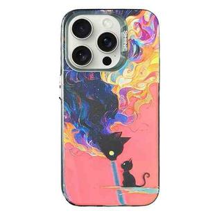 For iPhone 15 Pro Max Laser Cat PC Shockproof Phone Case(Black)