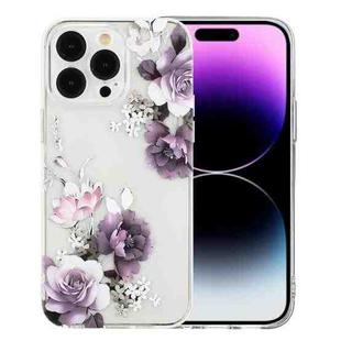 For iPhone 15 Pro Max Colorful Painting Pattern TPU Phone Case(Peony)