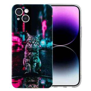 For iPhone 15 Colorful Painting Pattern TPU Phone Case(Traffic Light Cat)