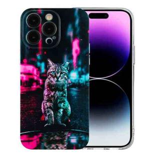 For iPhone 14 Pro Max Colorful Painting Pattern TPU Phone Case(Traffic Light Cat)