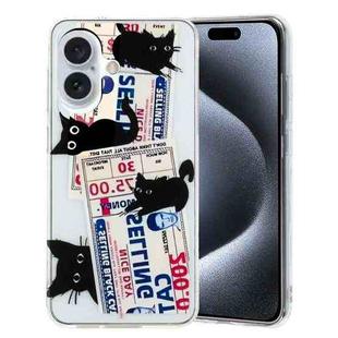 For iPhone 16 Colorful Painting Pattern TPU Phone Case(Black Cat)