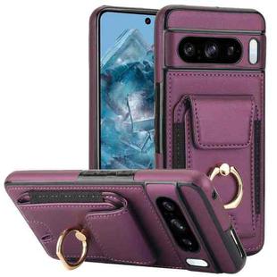 For Google Pixel 8 Elastic Card Bag Ring Holder Phone Case(Purple)