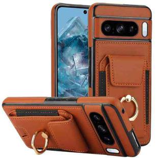 For Google Pixel 8 Elastic Card Bag Ring Holder Phone Case(Brown)