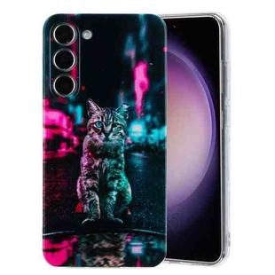 For Samsung Galaxy S23+ 5G Colorful Painting Pattern TPU Phone Case(Traffic Light Cat)