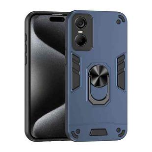 For Tecno Pop 6 Pro Shockproof Metal Ring Holder Phone Case(Blue)