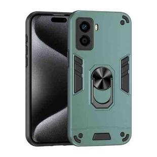 For Tecno Pop 6 No Fingerprints Shockproof Metal Ring Holder Phone Case(Green)