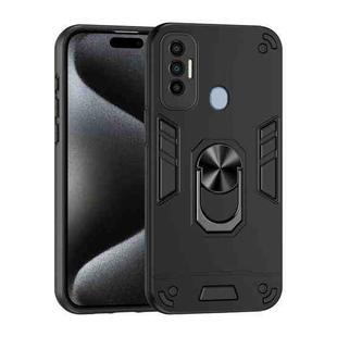 For Tecno Spark 7 Pro Shockproof Metal Ring Holder Phone Case(Black)