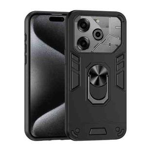 For Tecno Pova 6 Pro Shockproof Metal Ring Holder Phone Case(Black)