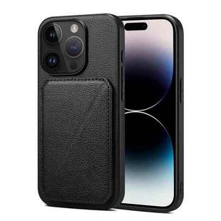 For iPhone 15 Pro Max D04 Calf Texture Dual Card Slot Holder Phone Case(Black)