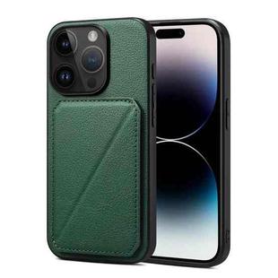 For iPhone 15 Pro Max D04 Calf Texture Dual Card Slot Holder Phone Case(Green)