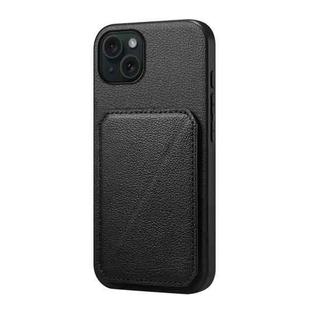 For iPhone 15 Plus D04 Calf Texture Dual Card Slot Holder Phone Case(Black)