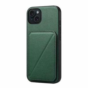 For iPhone 15 Plus D04 Calf Texture Dual Card Slot Holder Phone Case(Green)