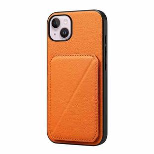 For iPhone 14 Plus D04 Calf Texture Dual Card Slot Holder Phone Case(Orange)