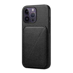 For iPhone 14 Pro Max D04 Calf Texture Dual Card Slot Holder Phone Case(Black)