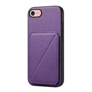 For iPhone 7 / 8 / SE 2022 D04 Calf Texture Dual Card Slot Holder Phone Case(Purple)