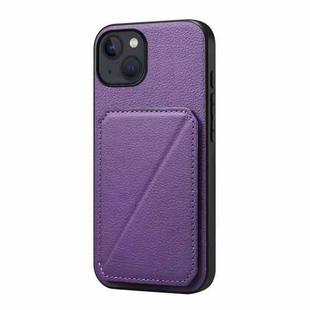 For iPhone 13 D04 Calf Texture Dual Card Slot Holder Phone Case(Purple)