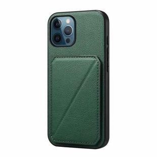 For iPhone 12 Pro Max D04 Calf Texture Dual Card Slot Holder Phone Case(Green)