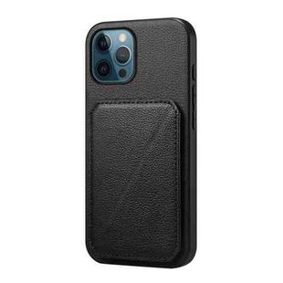 For iPhone 12 Pro D04 Calf Texture Dual Card Slot Holder Phone Case(Black)