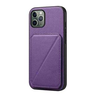 For iPhone 11 Pro D04 Calf Texture Dual Card Slot Holder Phone Case(Purple)