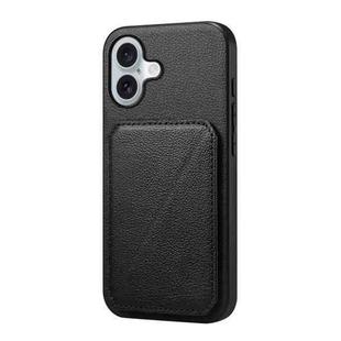 For iPhone 16 D04 Calf Texture Dual Card Slot Holder Phone Case(Black)