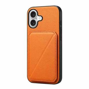 For iPhone 16 D04 Calf Texture Dual Card Slot Holder Phone Case(Orange)