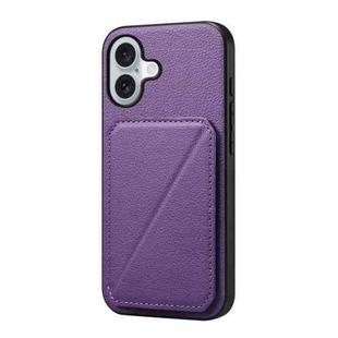 For iPhone 16 D04 Calf Texture Dual Card Slot Holder Phone Case(Purple)