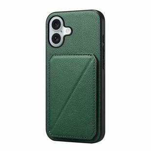 For iPhone 16 D04 Calf Texture Dual Card Slot Holder Phone Case(Green)