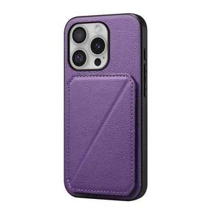 For iPhone 16 Pro D04 Calf Texture Dual Card Slot Holder Phone Case(Purple)