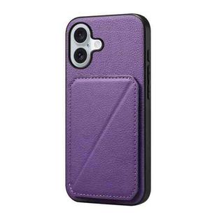 For iPhone 17 D04 Calf Texture Dual Card Slot Holder Phone Case(Purple)
