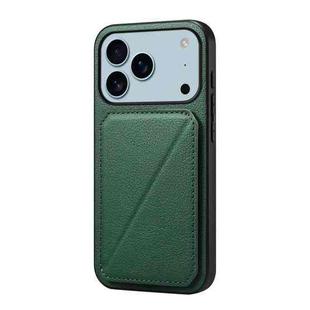 For iPhone 17 Pro D04 Calf Texture Dual Card Slot Holder Phone Case(Green)