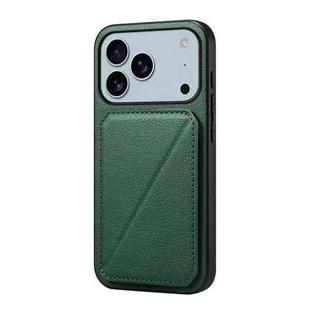 For iPhone 17 Pro Max D04 Calf Texture Dual Card Slot Holder Phone Case(Green)