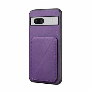 For Google Pixel 7a D04 Calf Texture Dual Card Slot Holder Phone Case(Purple)